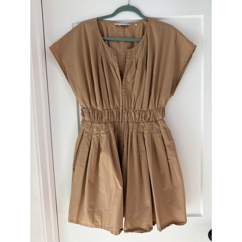 Rebecca Taylor Tan Cotton Pleated Smocked Mini Dress Khaki‎ Large